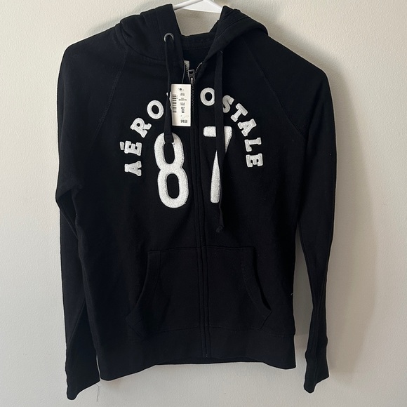 2 for 15 item, Aeropostale Black Zip-Up Hoodie with White Accents - Picture 1 of 4
